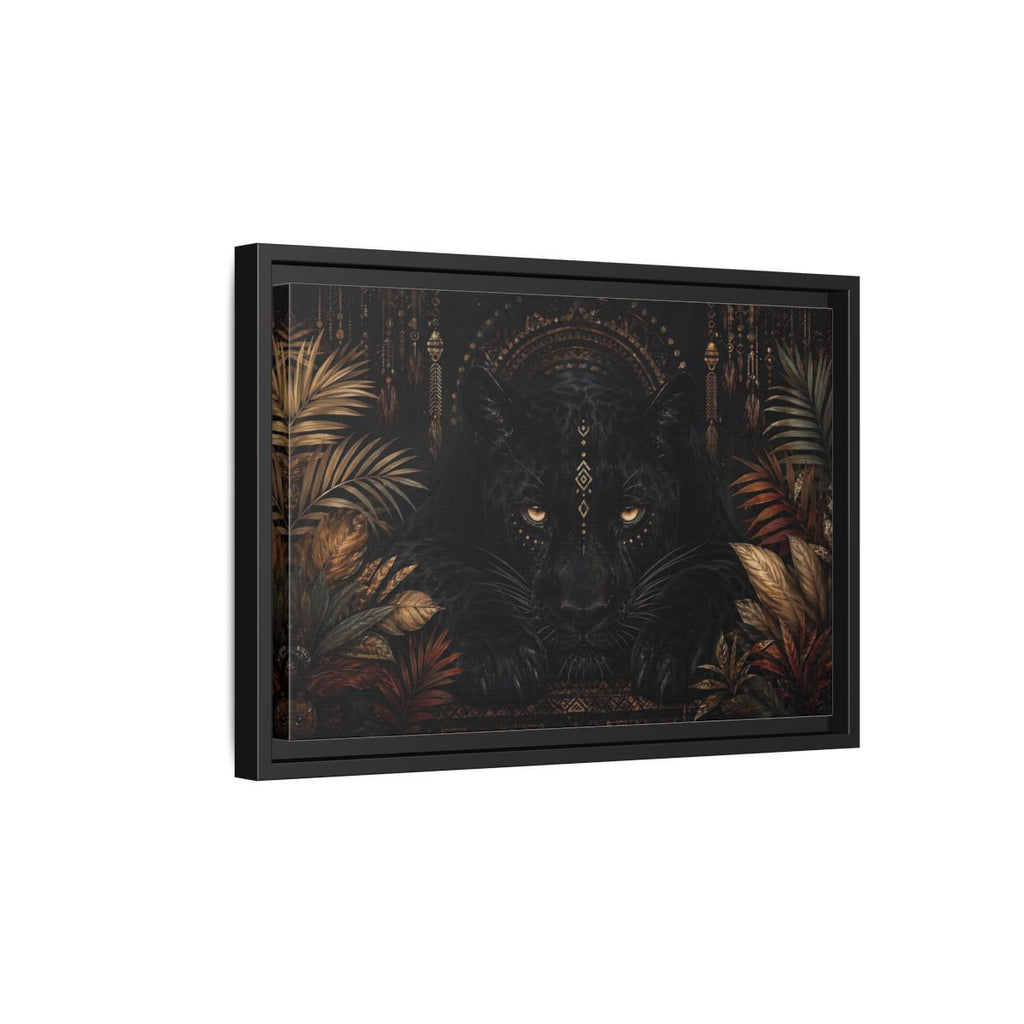 Side Mockup 6. Animals Black Panther Black And Gold shown as stretched canvas wall art