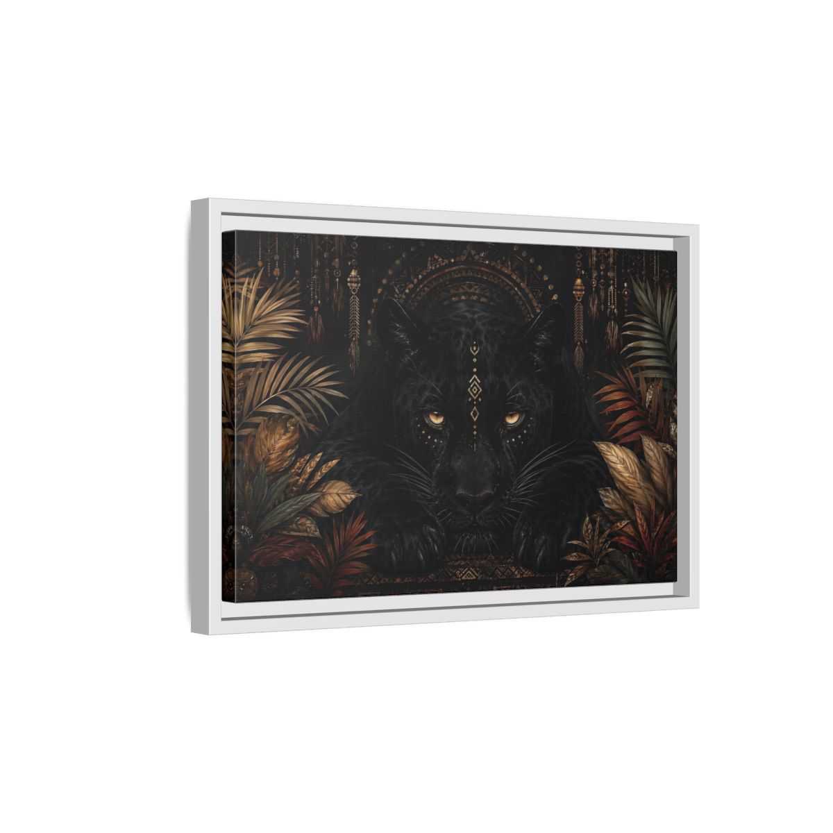 Side Mockup 4. Animals Black Panther Black And Gold shown as stretched canvas wall art
