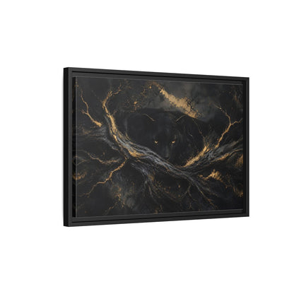 Side Mockup 3. Animals Black Panther Black And Gold shown as stretched canvas wall art