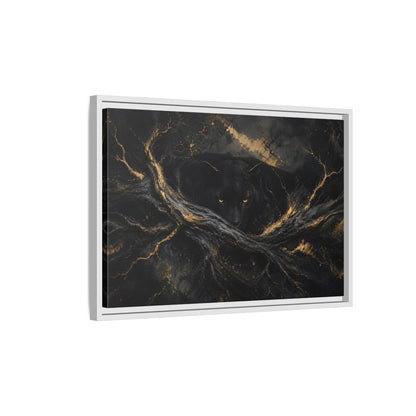 Side Mockup 1. Animals Black Panther Black And Gold shown as stretched canvas wall art