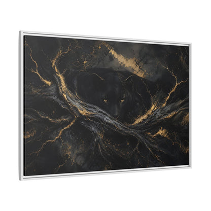 Side Mockup 7. Animals Black Panther Black And Gold shown as stretched canvas wall art