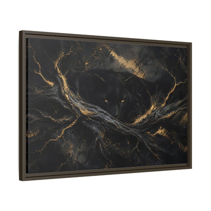 Side Mockup 11. Animals Black Panther Black And Gold shown as stretched canvas wall art