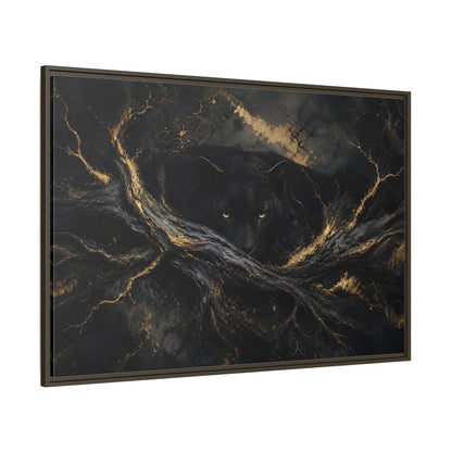 Side Mockup 8. Animals Black Panther Black And Gold shown as stretched canvas wall art