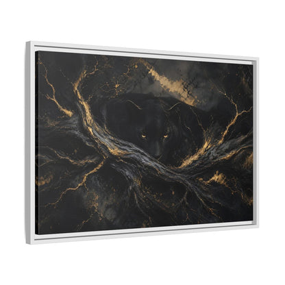 Side Mockup 10. Animals Black Panther Black And Gold shown as stretched canvas wall art