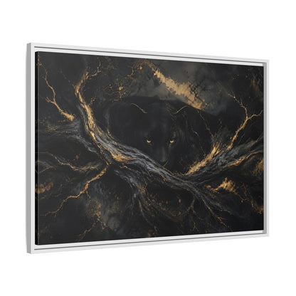 Side Mockup 9. Animals Black Panther Black And Gold shown as stretched canvas wall art
