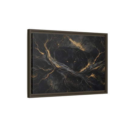 Side Mockup 2. Animals Black Panther Black And Gold shown as stretched canvas wall art
