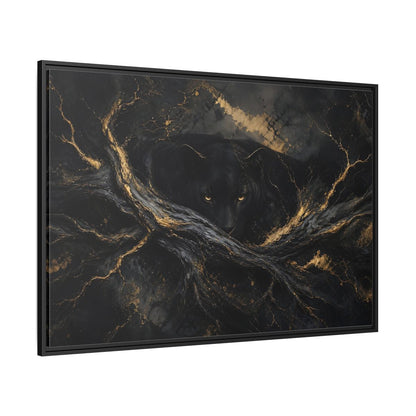 Side Mockup 12. Animals Black Panther Black And Gold shown as stretched canvas wall art