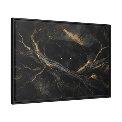Side Mockup 13. Animals Black Panther Black And Gold shown as stretched canvas wall art