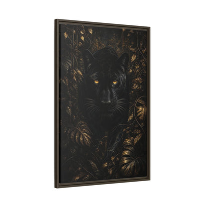 Main Mockup. Animals Black Panther Black And Gold shown as stretched canvas wall art