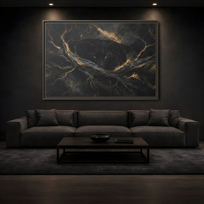 Mockup 3. Animals Black Panther Black And Gold shown as stretched canvas wall art