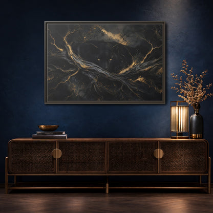 Mockup 4. Animals Black Panther Black And Gold shown as stretched canvas wall art