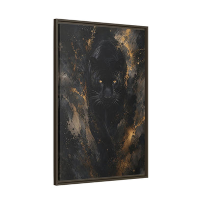 Animals Black Panther Gold Framed Canvas Wall Art - Modern Living Room Above Sofa shown as canvas wall art
