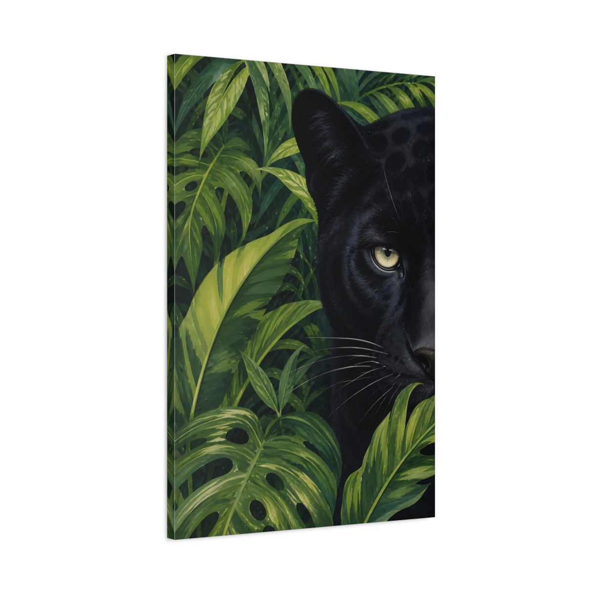 Main Mockup. Animals Black Panther Black Panther Green shown as stretched canvas wall art