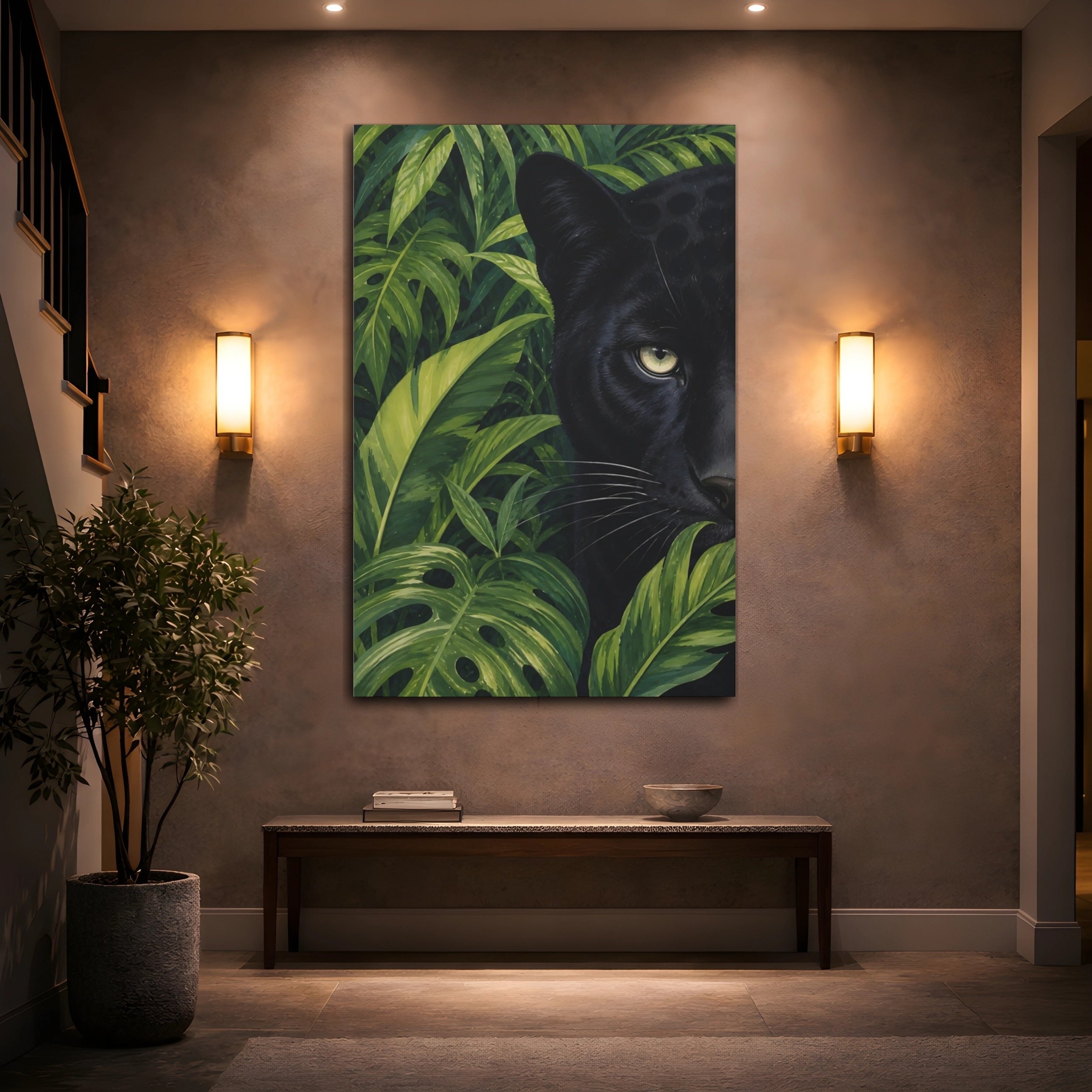 Mockup 2. Animals Black Panther Black Panther Green shown as stretched canvas wall art