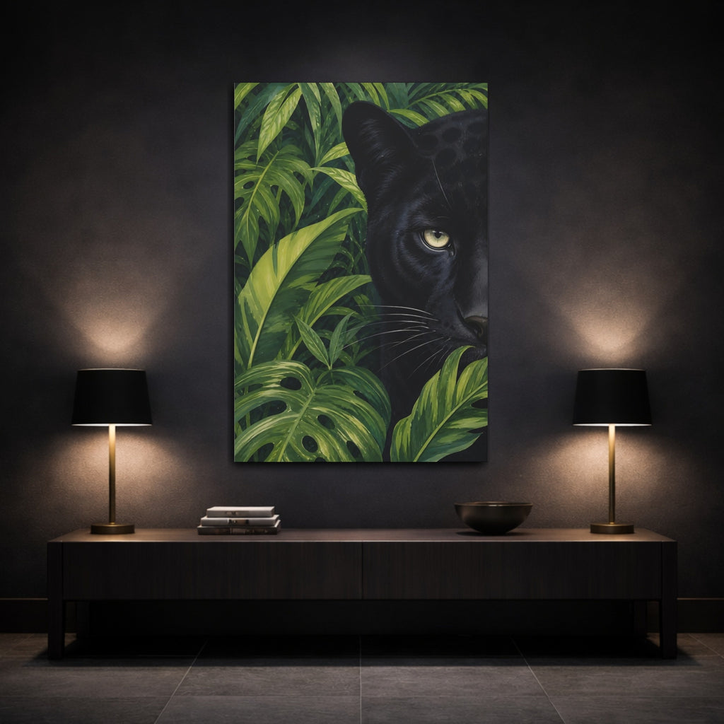 Mockup 3. Animals Black Panther Black Panther Green shown as stretched canvas wall art