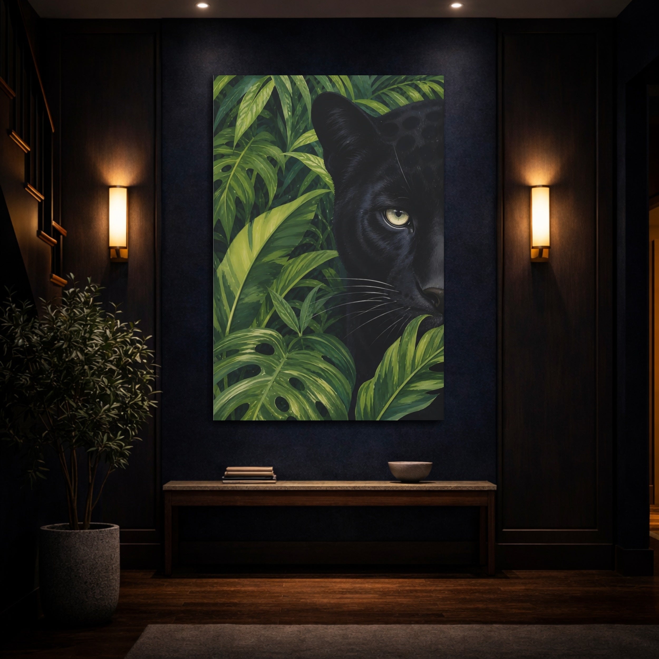 Mockup 4. Animals Black Panther Black Panther Green shown as stretched canvas wall art