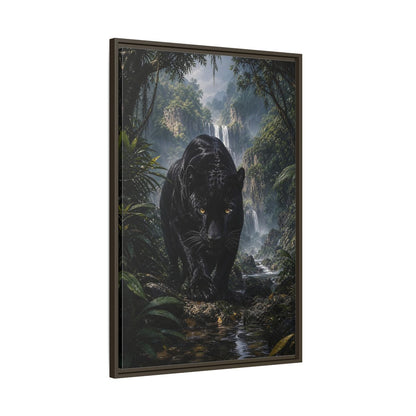 Animals Black Panther Jungle Framed Canvas Wall Art - Realistic Living Room shown as canvas wall art