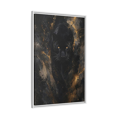 Animals Black Panther Gold Framed Canvas Wall Art - Modern Living Room Above Sofa shown as canvas wall art
