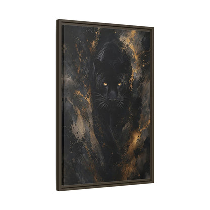 Animals Black Panther Gold Framed Canvas Wall Art - Modern Living Room Above Sofa shown as canvas wall art