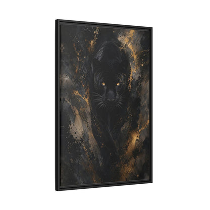 Animals Black Panther Gold Framed Canvas Wall Art - Modern Living Room Above Sofa shown as canvas wall art