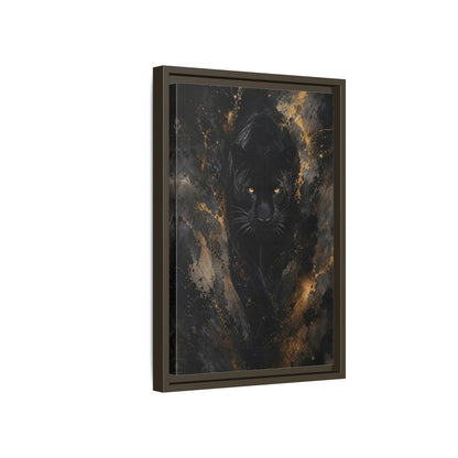 Animals Black Panther Gold Framed Canvas Wall Art - Modern Living Room Above Sofa shown as canvas wall art