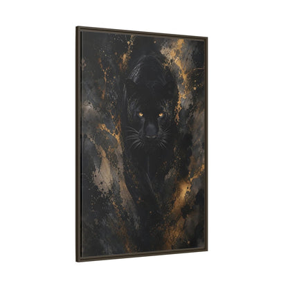 Animals Black Panther Gold Framed Canvas Wall Art - Modern Living Room Above Sofa shown as canvas wall art