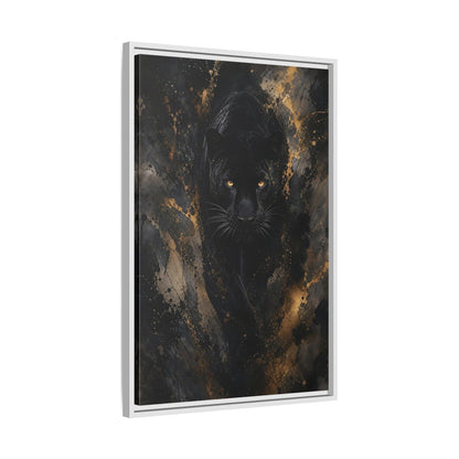 Animals Black Panther Gold Framed Canvas Wall Art - Modern Living Room Above Sofa shown as canvas wall art
