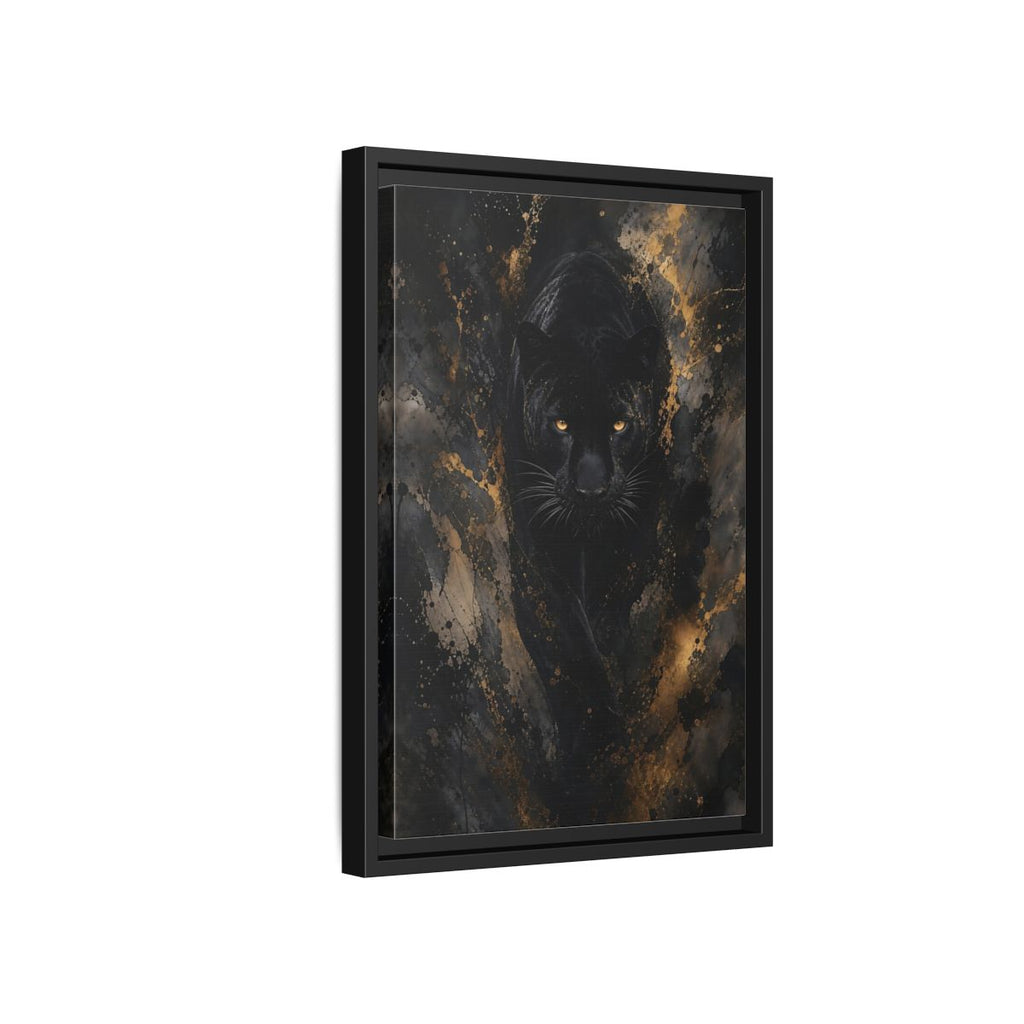 Side Mockup 6. Animals Black Panther Black Gold Panther shown as stretched canvas wall art