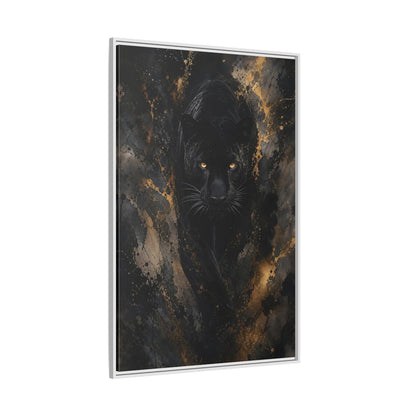 Animals Black Panther Gold Framed Canvas Wall Art - Modern Living Room Above Sofa shown as canvas wall art