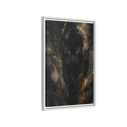 Animals Black Panther Gold Framed Canvas Wall Art - Modern Living Room Above Sofa shown as canvas wall art