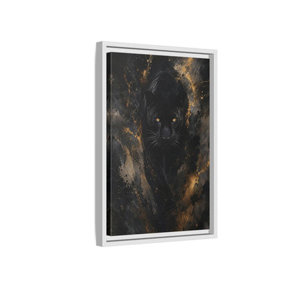Animals Black Panther Gold Framed Canvas Wall Art - Modern Living Room Above Sofa shown as canvas wall art