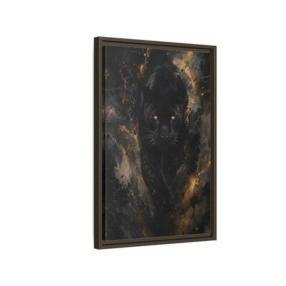 Animals Black Panther Gold Framed Canvas Wall Art - Modern Living Room Above Sofa shown as canvas wall art