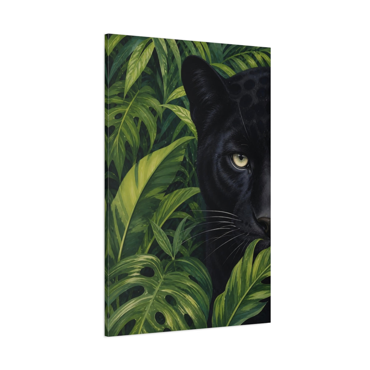 Side Mockup 1. Animals Black Panther Black Panther Green shown as stretched canvas wall art
