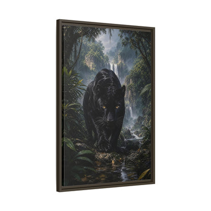 Animals Black Panther Jungle Framed Canvas Wall Art - Realistic Living Room shown as canvas wall art