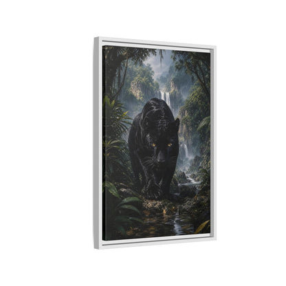 Animals Black Panther Jungle Framed Canvas Wall Art - Realistic Living Room shown as canvas wall art