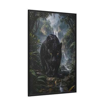 Animals Black Panther Jungle Framed Canvas Wall Art - Realistic Living Room shown as canvas wall art