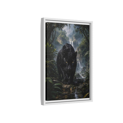 Animals Black Panther Jungle Framed Canvas Wall Art - Realistic Living Room shown as canvas wall art
