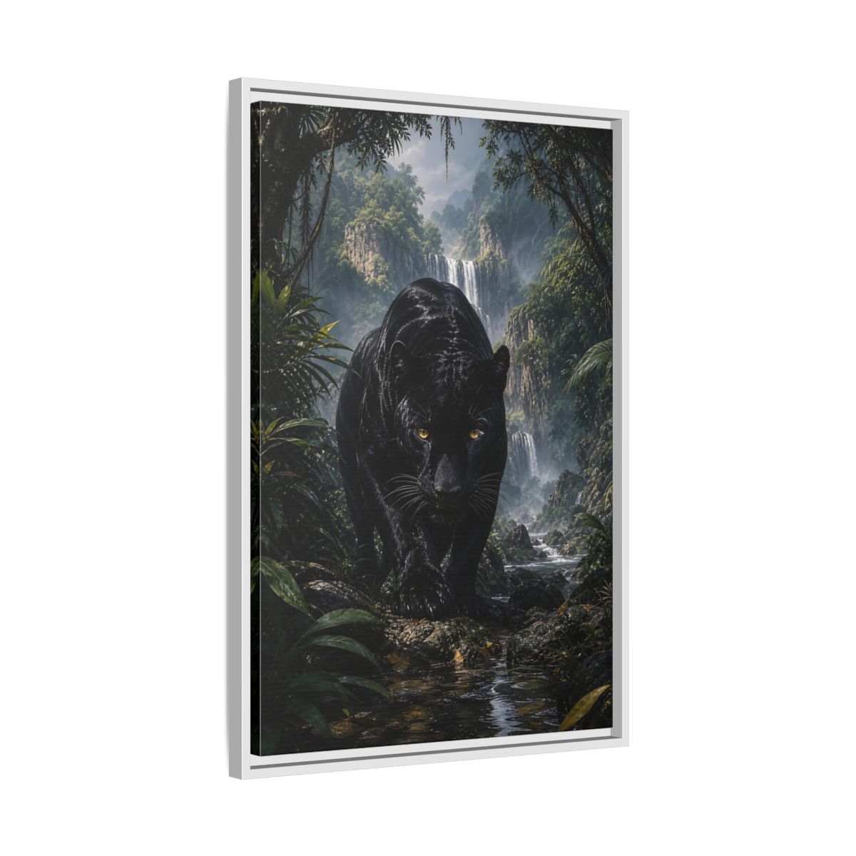 Side Mockup 10. Animals Black Panther Black Panther Jungle shown as stretched canvas wall art