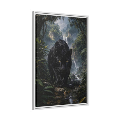 Animals Black Panther Jungle Framed Canvas Wall Art - Realistic Living Room shown as canvas wall art