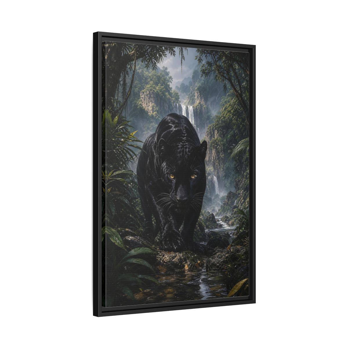 Side Mockup 14. Animals Black Panther Black Panther Jungle shown as stretched canvas wall art