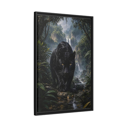 Animals Black Panther Jungle Framed Canvas Wall Art - Realistic Living Room shown as canvas wall art