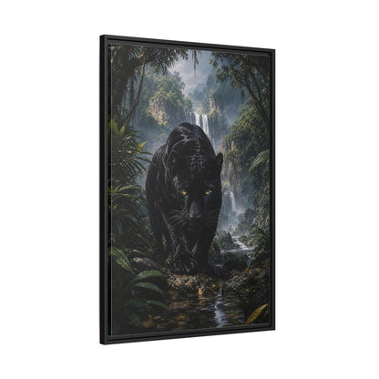 Animals Black Panther Jungle Framed Canvas Wall Art - Realistic Living Room shown as canvas wall art