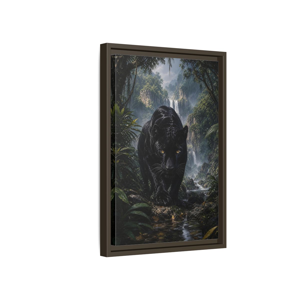 Side Mockup 5. Animals Black Panther Black Panther Jungle shown as stretched canvas wall art