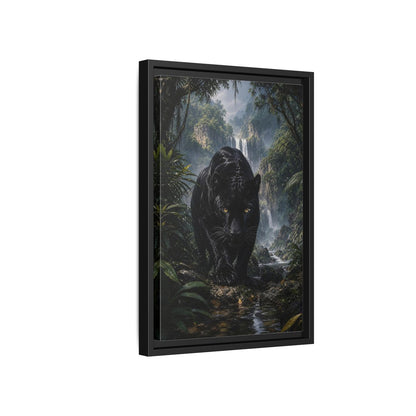 Animals Black Panther Jungle Framed Canvas Wall Art - Realistic Living Room shown as canvas wall art