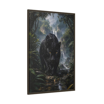 Animals Black Panther Jungle Framed Canvas Wall Art - Realistic Living Room shown as canvas wall art