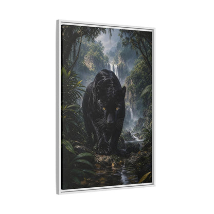 Animals Black Panther Jungle Framed Canvas Wall Art - Realistic Living Room shown as canvas wall art