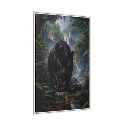 Animals Black Panther Jungle Framed Canvas Wall Art - Realistic Living Room shown as canvas wall art