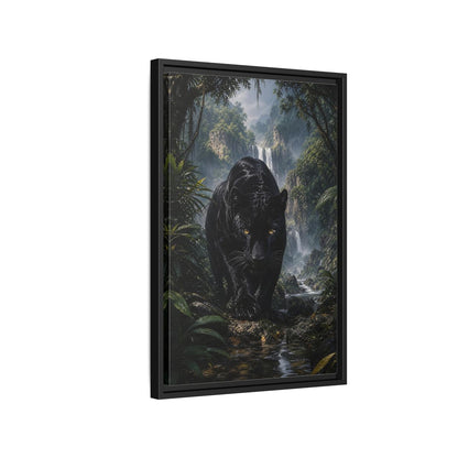 Animals Black Panther Jungle Framed Canvas Wall Art - Realistic Living Room shown as canvas wall art