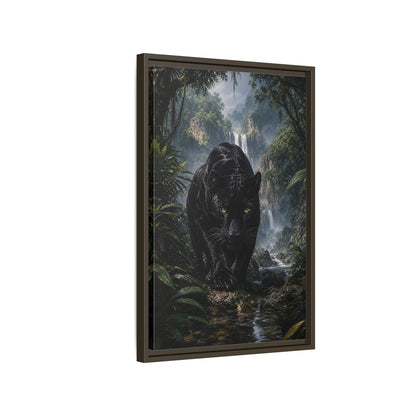 Animals Black Panther Jungle Framed Canvas Wall Art - Realistic Living Room shown as canvas wall art