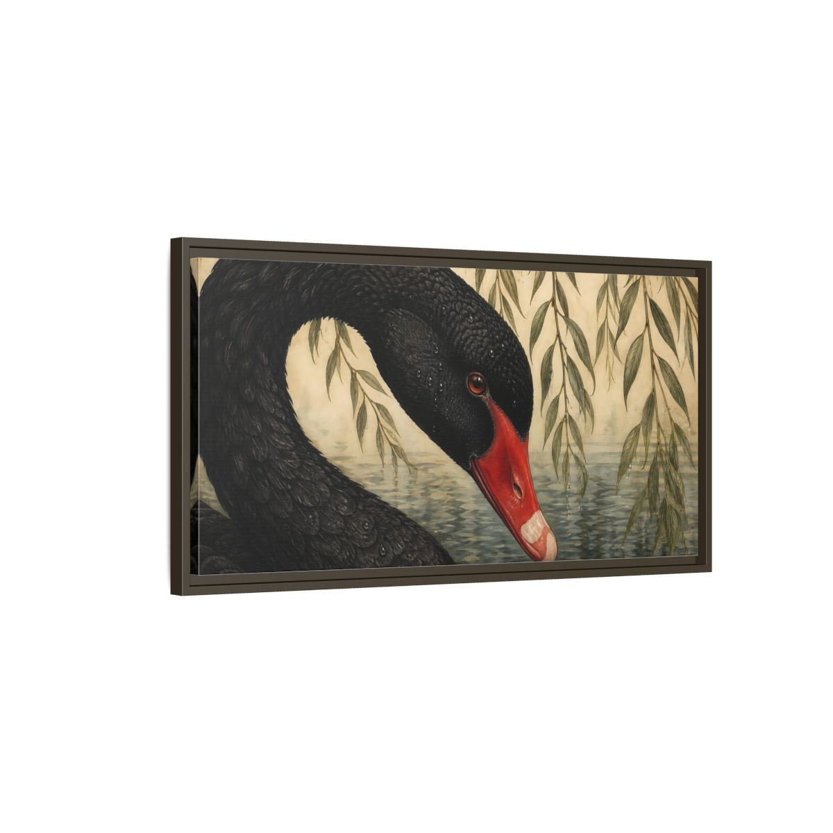 Main Mockup. Animals Black Swan Black Swan Willow shown as stretched canvas wall art